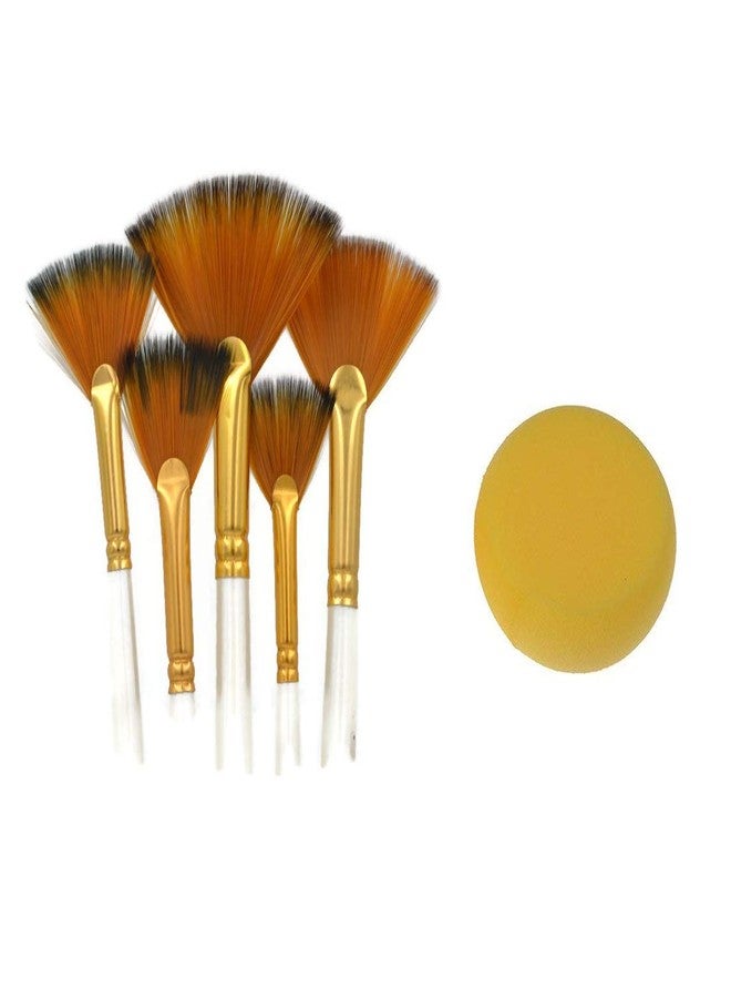 ArtBee® ArtBee Painting Brushes Set for Acrylic, Oil and Watercolor Painting (Fan Brushes with Sponge-Set of 6) - Image 1